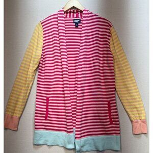 Lands' End Womens Open Front Long Cardigan Sweater Sz M Multi Stripe Long Sleeve